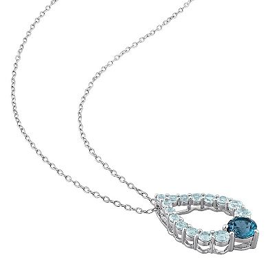 Stella Grace Sterling Silver London & Sky Blue Topaz Graduated Open Teardrop Pendant Necklace