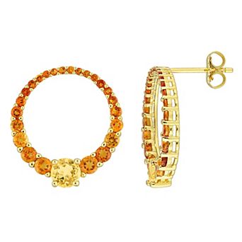 Stella Grace 18k Gold Over Silver Madeira Citrine & Citrine Graduated Open Circle Earrings