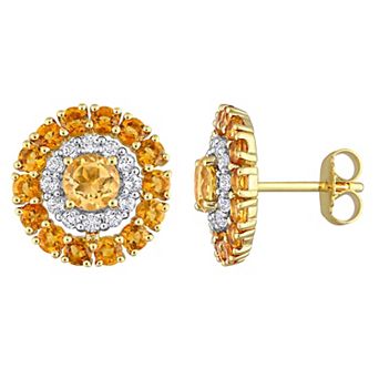Stella Grace 18k Gold Over Silver Citrine, Madeira Citrine & White Topaz Halo Stud Earrings