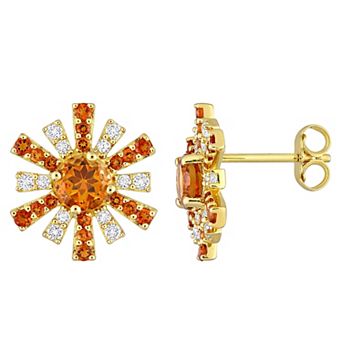 Stella Grace 18k Gold Over Silver Madeira Citrine & White Topaz Starburst Earrings