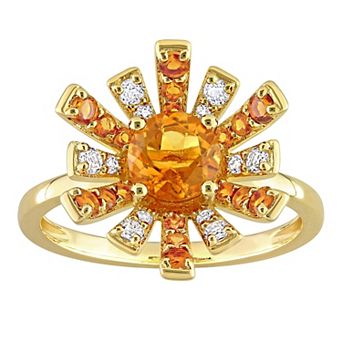 Stella Grace 18k Gold Over Silver Madeira Citrine & White Topaz Starburst Cocktail Ring