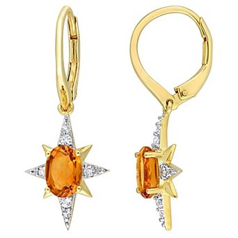 Stella Grace 18k Gold Over Silver Madeira Citrine & White Topaz Starburst Leverback Earrings