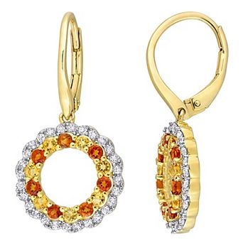 Stella Grace 18k Gold Over Silver Citrine, Madeira Citrine & White Topaz Circle Drop Leverback Earrings