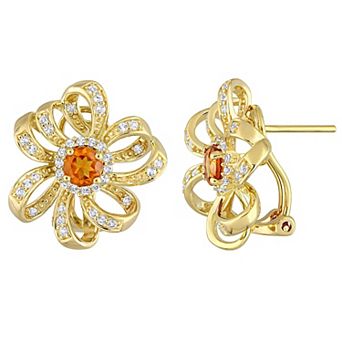 Stella Grace 18k Gold Over Silver Madeira Citrine & White Topaz Flower Omega Clip Earrings