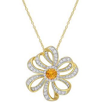 Stella Grace 18k Gold Over Silver Madeira Citrine & White Topaz Flower Pendant Necklace