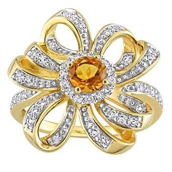Stella Grace 18k Gold Over Silver Madeira Citrine & White Topaz Flower Cocktail Ring