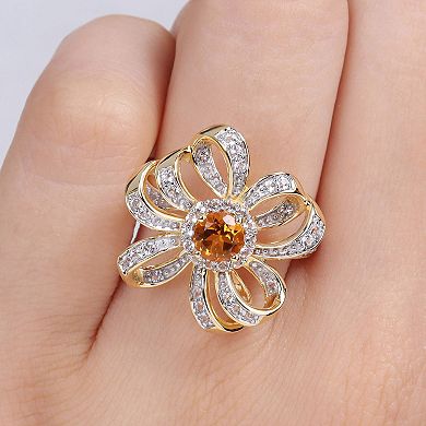 Stella Grace 18k Gold Over Silver Madeira Citrine & White Topaz Flower Cocktail Ring