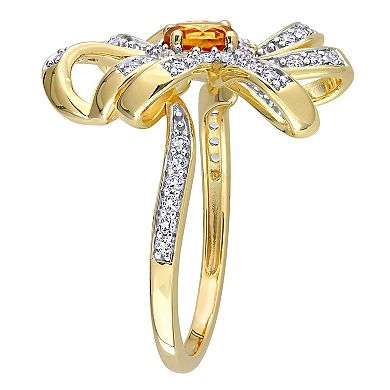 Stella Grace 18k Gold Over Silver Madeira Citrine & White Topaz Flower Cocktail Ring