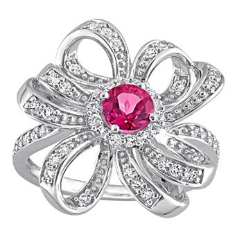 Stella Grace Sterling Silver Pink Topaz & White Topaz Flower Cocktail Ring