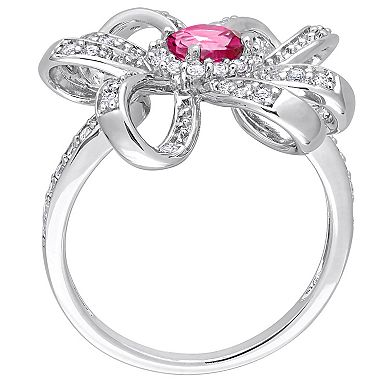 Stella Grace Sterling Silver Pink Topaz & White Topaz Flower Cocktail Ring