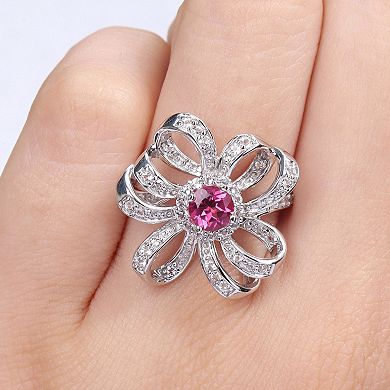Stella Grace Sterling Silver Pink Topaz & White Topaz Flower Cocktail Ring