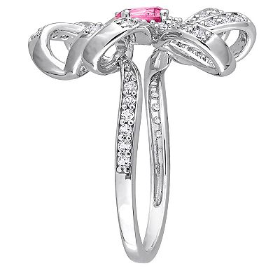 Stella Grace Sterling Silver Pink Topaz & White Topaz Flower Cocktail Ring