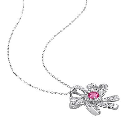 Stella Grace Sterling Silver Pink Topaz & White Topaz Flower Pendant Necklace