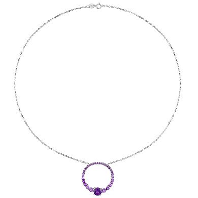 Stella Grace Sterling Silver African Amethyst & Amethyst Circle of Life Pendant Necklace