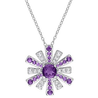 Stella Grace African Amethyst & White Topaz Starburst Pendant Necklace