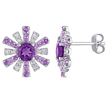 Stella Grace Sterling Silver African Amethyst & White Topaz Starburst Earrings