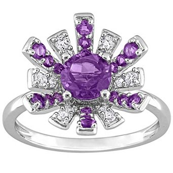 Stella Grace Sterling Silver African Amethyst & White Topaz Starburst Cocktail Ring