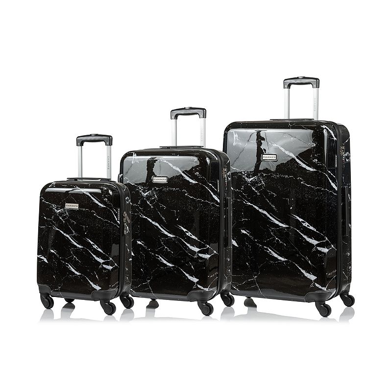 Champs Carrera Collection 3-Piece Hardside Spinner Luggage Set, Black, 3 Pc
