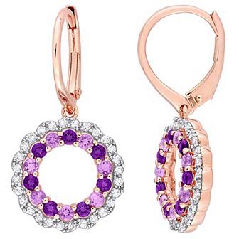 Stella Grace 18k Rose Gold Over Silver African Amethyst, Amethyst & White Topaz Drop Leverback Earrings