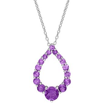 Stella Grace Sterling Silver African Amethyst & Amethyst Graduated Open Teardrop Pendant Necklace