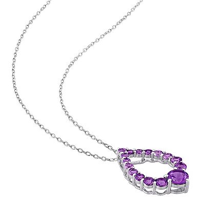 Stella Grace Sterling Silver African Amethyst & Amethyst Graduated Open Teardrop Pendant Necklace