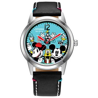 Disney's Mickey Mouse & Friends Unisex Eco-Drive Black Leather Watch by Citizen - AW1235-06W