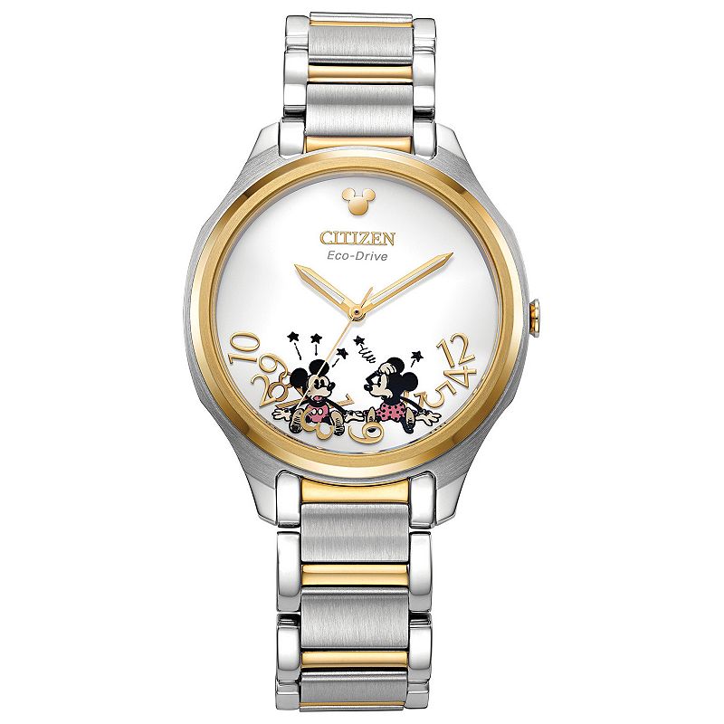 Disneys Mickey Mouse & Minnie Mouse Womens Eco-Drive Two Tone Stainless S