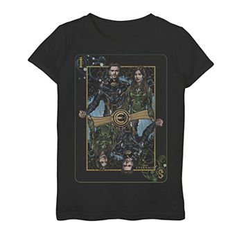 Girls 7-16 Marvel Eternals Ikaris And Sersi Playing Card Poster Graphic Tee