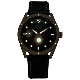 Marvel Iron Man Men's Eco-Drive Black Leather Strap Watch by Citizen - BM6992-09W