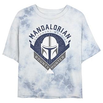 Juniors' Star Wars: The Mandalorian Warrior Emblem Wash Crop Tee