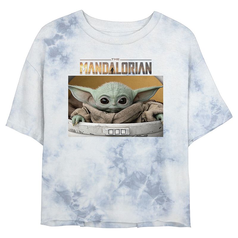 Juniors' Star Wars: The Mandalorian The Child Big Eyes Portrait Logo Wash Crop Tee, Girl's, 