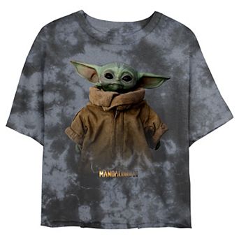 Juniors' Star Wars: The Mandalorian The Child Simple Portrait Wash Crop Tee