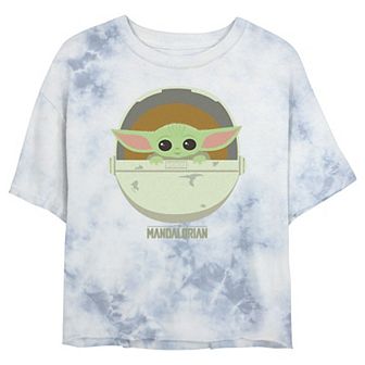 Juniors' Star Wars: The Mandalorian The Child Bassinet Portrait Wash Crop Tee