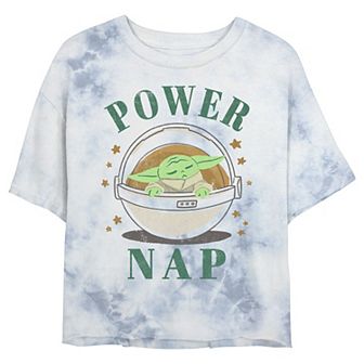 Juniors' Star Wars: The Mandalorian The Child "Power Nap" Portrait Wash Crop Tee