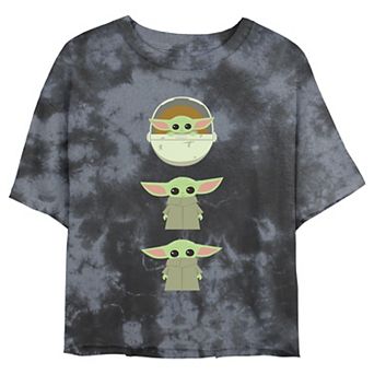 Juniors' Star Wars: The Mandalorian Child Stack Cartoon Wash Crop Tee