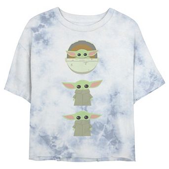 Juniors' Star Wars: The Mandalorian Child Stack Cartoon Wash Crop Tee