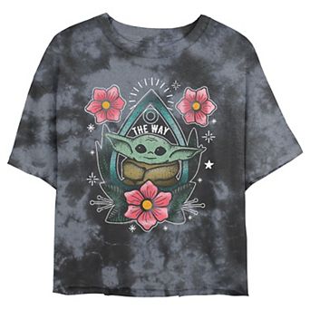 Juniors' Star Wars: The Mandalorian Planchette Child Portrait Wash Crop Tee