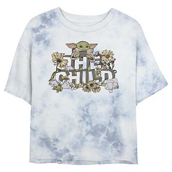 Juniors' Star Wars: The Mandalorian Vintage Flower Child Wash Crop Tee