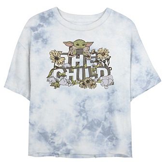 Juniors' Star Wars: The Mandalorian Vintage Flower Child Wash Crop Tee