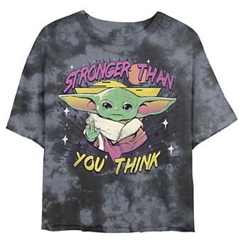 Juniors' Star Wars: The Mandalorian The Child "Stronger Than You Think" Wash Crop Tee