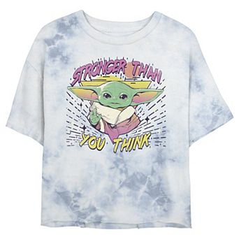 Juniors' Star Wars: The Mandalorian The Child "Stronger Than You Think" Wash Crop Tee