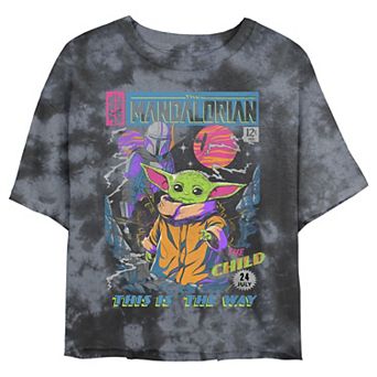 Juniors' Star Wars: The Mandalorian The Child Comic Book Wash Crop Tee