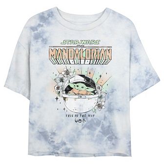 Juniors' Star Wars: The Mandalorian The Child Pastels & Flowers Wash Crop Tee