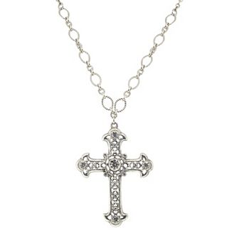 Symbols of Faith Large Silver Tone Simulated Crystal Filigree Cross Necklace