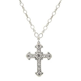 Symbols of Faith Large Silver Tone Simulated Crystal Filigree Cross Necklace