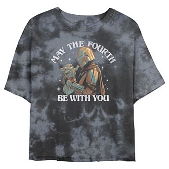 Juniors' Star Wars "May The Fourth Be With You" Stamp Wash Crop Tee