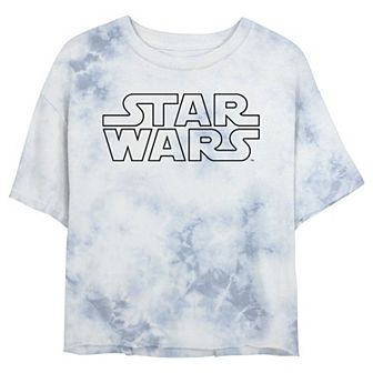Juniors' Star Wars: Simple Logo Outline Wash Graphic Crop Tee