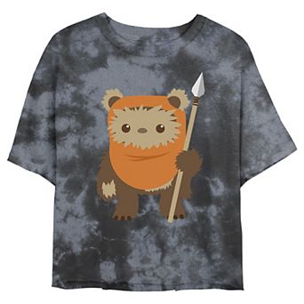Juniors' Star Wars: Ewok Spear Portrait Wash Graphic Crop Tee