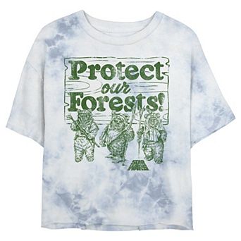 Juniors' Star Wars: Ewoks Protect Our Forests Camp Wash Graphic Crop Tee