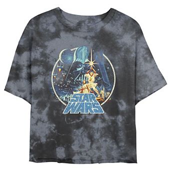 Juniors' Star Wars: Group Victory Scene Retro Poster Wash Graphic Crop Tee